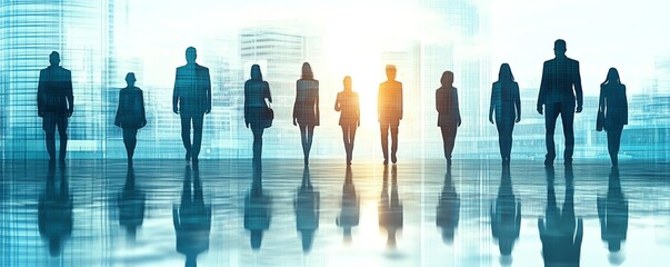 Poster - Connected human silhouettes forming a digital social network representing business relationships