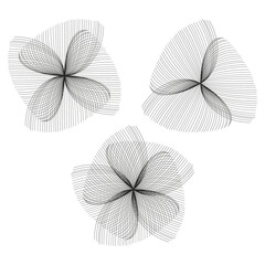 Geometric flower pattern. Abstract petal symmetry. Fine line floral. Black white artistic.