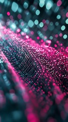 Fototapete - Abstract Pink and Teal Digital Network Data Flow Visualization