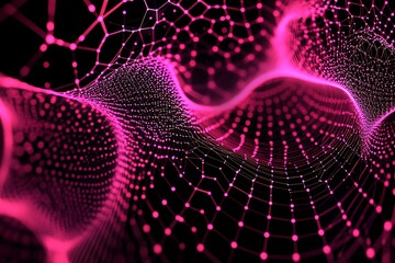Leinwandbilder - Abstract Pink Network Mesh Digital Art Background  Connecting Dots and Lines in Cyberspace