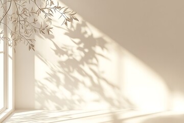 Aufkleber - Soft Sunlight Illuminates Minimalist Room with Plant Shadows on Wall