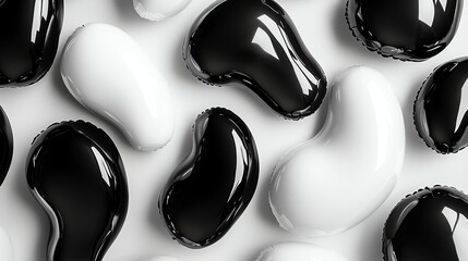 arrangement of glossy black and white kidney bean shaped objects