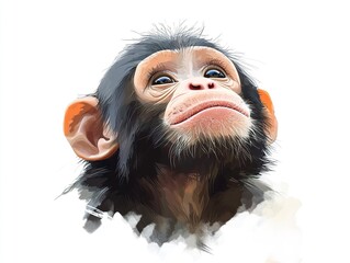 Wall Mural - a playful little monkey in vector style, tilting its head curiously with a tiny pink nose and cheerf