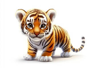 Wall Mural - a playful vector tiger cub with a wide-eyed expression, its small paws slightly raised as if ready t