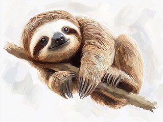 Canvas Print - a playful sloth in vector art, its tiny limbs wrapped around an invisible branch, its sleepy express