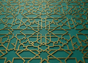 explore intricate islamic pattern design golden geometric art on teal background
