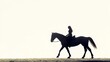 © Thanthara - A rider walks confidently beside her saddled horse, heading toward the exit, their silhouettes elegantly framed against a pure white background, cinematic mid-range shot.