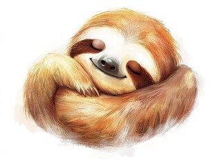 Canvas Print - a sleepy sloth curled up in a ball, drawn in a soft and cute vector style, its relaxed expression br