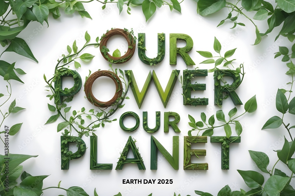 Earth Day 2025 poster featuring the phrase "OUR POWER OUR PLANET ...