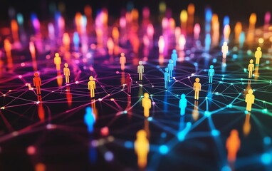 Poster - Colorful digital network of figures representing social media interactions