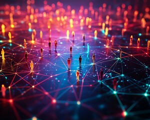 Poster - Colorful network of people connected through digital lines