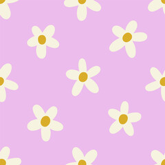 Poster - Flower pattern with summer daisies, camomiles. Seamless floral background. Endless repeating print for textile, fabric, wrapping design. Modern botanical texture. Colored flat vector illustration