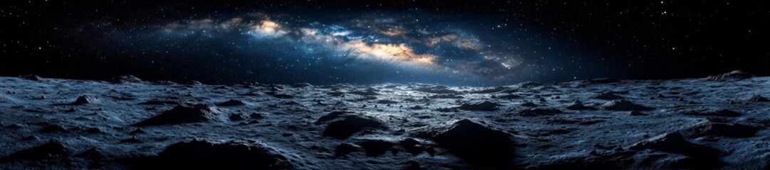 Wall Mural - Stunning View of Moon's Surface with Distant Stars and the Milky Way Visible. Generative AI