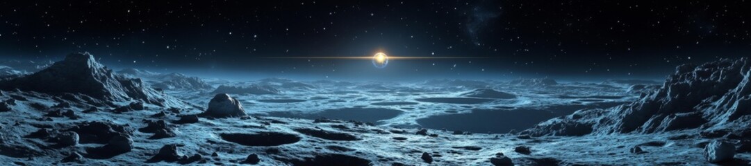 Wall Mural - Stunning Lunar Landscape with a Rising Sun in Space. Generative AI