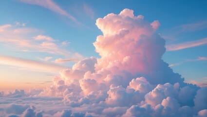 Wall Mural - A stunning blue sky adorned with pink clouds. The sky serves as an ideal backdrop for a breathtaking sunset.