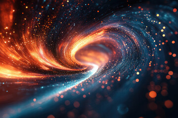 Poster - A swirling vortex of vibrant orange and blue energy, glittering with sparkling particles and cosmic dust.