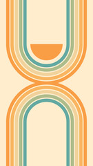 Wall Mural - abstract background of rainbow and sun groovy wavy line design in 1970s hippie retro style. vector p