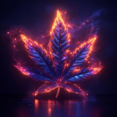 Wall Mural - Fiery Cannabis Leaf in Neon Light