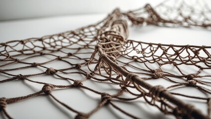 Close-up shot of a traditional fishing net set against a background.