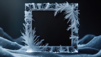 Wall Mural - a frame showcasing a frosty design on a dark background. an abstract ice structure frame enables the
