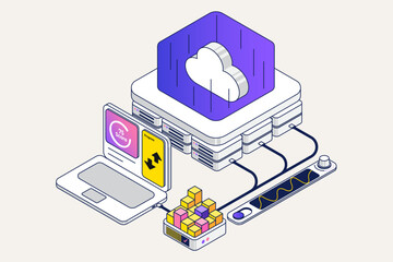 Wall Mural - web hosting, сloud computing storage, database, network connection. hosting servers, computer, cloud