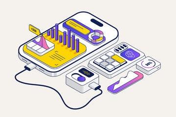 Wall Mural - business strategy isometric vector illustration. data analytics for company marketing solutions or f