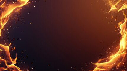 Wall Mural - dark brown background with flames and sparks creating fiery border, evoking warmth and intensity. pe