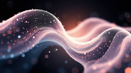 Rendering 3d wave dynamic background dots green futuristic flow technology abstract datum innovation sound illustration business digital music dot texture.