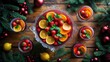 © DigitalDruid - Sangria served in a bowl and glasses with decoration on a wooden table, close-up.