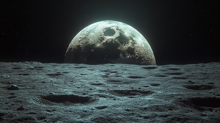 Wall Mural - Moon Surface with Earth in the Background as Seen from Space. Generative AI