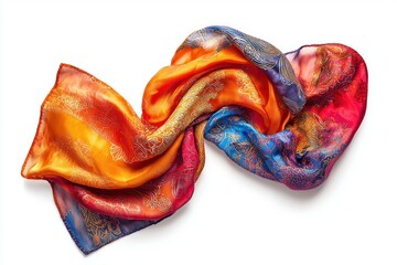 Aufkleber - Luxurious silky scarf vivid and soft folds of orange red and blue shades colorful fabric aesthetic art beautiful elegant