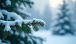 © Thanwara - Snowy fir branch with delicate white snowflakes, serene landscape, winter wonderland, frozen tree