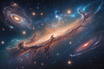 Wall Mural - Captivating Cosmic Artwork Featuring Ethereal Nebula Twinkling Stars and Spiraling Galaxies in the Infinite Universe
