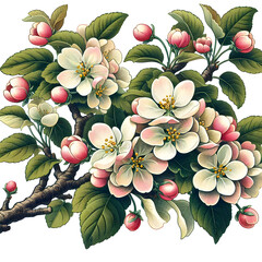 Apple tree branch blooming with pink and white flowers