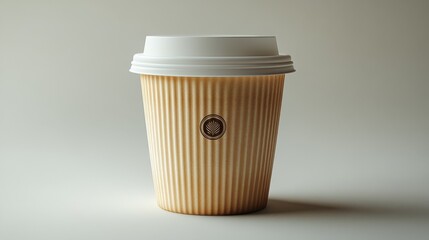 Aufkleber - A simple coffee cup sitting on a smooth, light surface showcases its textured exterior and minimalist logo, emphasizing modern design and functionality.