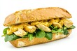 © Tam5 - Delicious chicken sandwich on crusty bread with fresh spinach and flavorful curry sauce closeup