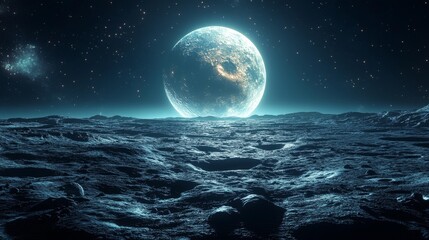 Wall Mural - A Cosmic View of the Moon from an Otherworldly Perspective. Generative AI