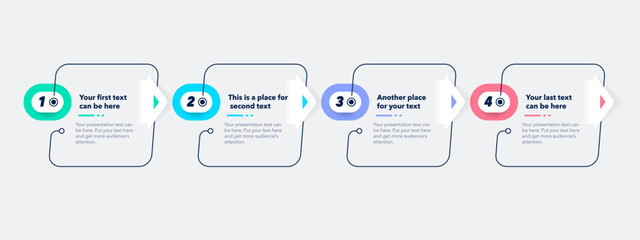 Aufkleber - Infographic process template with four colorful stages. Graphic diagram with numbers for workflow layout, banner or web design.