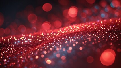 Fototapete - Red glitter bokeh backdrop featuring sparkling light, abstract defocused texture.