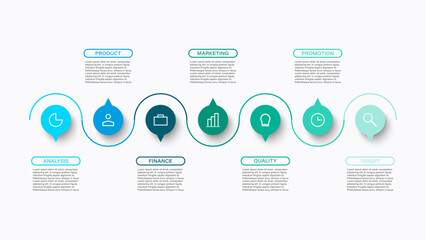Wall Mural - 7 step infographics with icons for business concepts