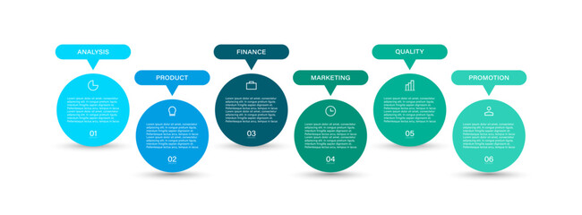 Wall Mural - infographic template for business and marketing presentations with 6 steps