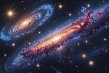 Wall Mural - mysterious galaxy and brilliant spiral nebula in stippling art with shining stars against cosmic bac