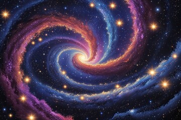 Wall Mural - whimsical galaxy art with stippling nebula and radiant stars
