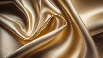 Aufkleber - Close-up macro shot of an antique satin shine golden metallic silk smooth fabric ribbon texture, abstract textile background featuring empty copy space. Concept of luxury celebration, elegance, and...