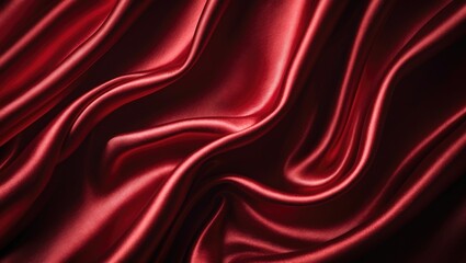 Poster - Red silk satin. Curtain. Luxurious backdrop for design. Gentle folds. Glossy smooth flowing fabric. Wavy.