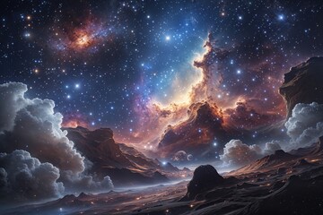 Wall Mural - Dazzling Cosmic Landscape Featuring Vibrant Nebula and Star-Studded Celestial Wonders
