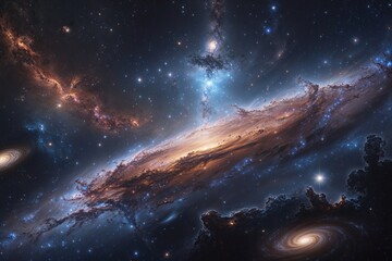 Wall Mural - Cosmic Tapestry: A Bright Nebula Spin in an Expansive Visual Narrative Featuring Stars and Galaxies