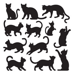  Set of black cat silhouettes.