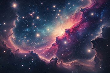 Wall Mural - Transcendent Cosmic Scenery Featuring a Vibrant Nebula and Twinkling Stars in the Universe
