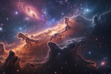 Wall Mural - surreal interstellar vista of a dynamic nebula formation in a cosmic setting illuminated by vibrant 